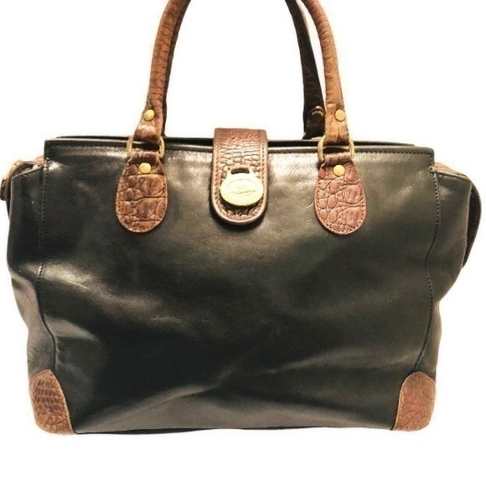 Brahmin vintage black brown leather satchel bag